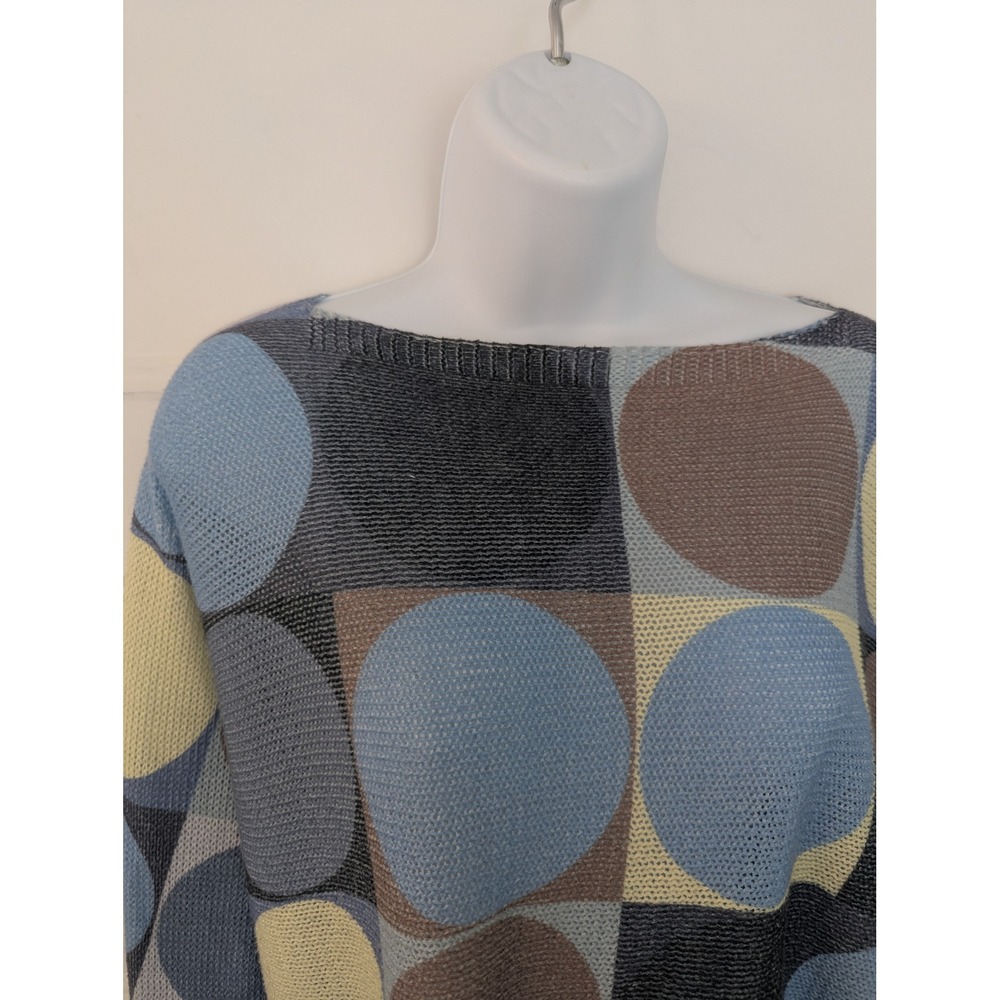 Via Vitale Italy Vintage Geometric Circle Knit Sweater Blue Grey S/M - Picture 4 of 7
